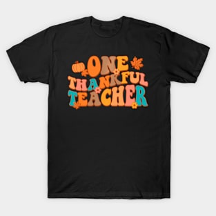 One Thankful Teacher Retro Groovy Fall Teacher T-Shirt